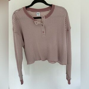 Aritzia striped Tna Waffle long sleeve crop button up